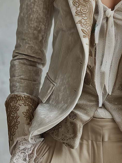 Constança | Blazer em Veludo Bordado, Bege
