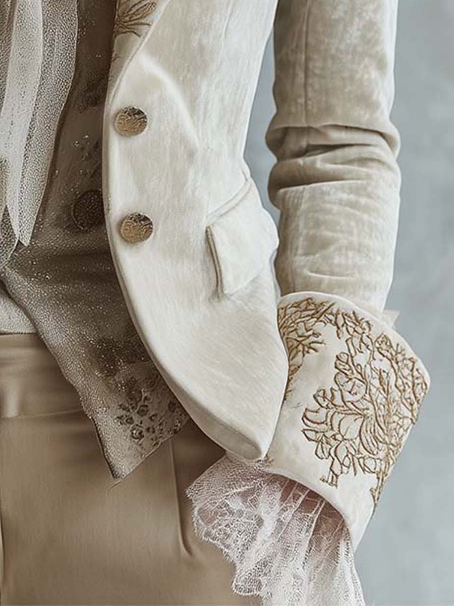 Constança | Blazer em Veludo Bordado, Bege