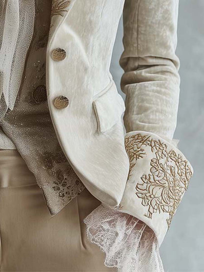 Constança | Blazer em Veludo Bordado, Bege