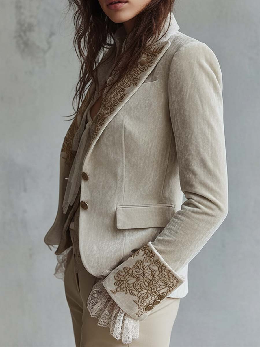 Constança | Blazer em Veludo Bordado, Bege