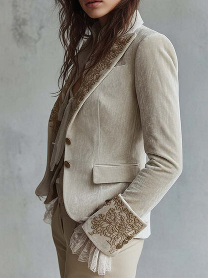 Constança | Blazer em Veludo Bordado, Bege