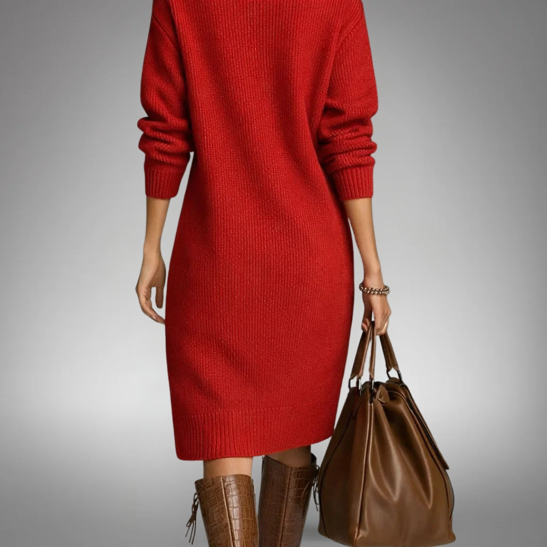 Helena | Vestido Midi Sofisticado com Gola de Botões