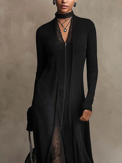 Corina | Vestido Maxi em Malha Canelada com Aplicações de Renda