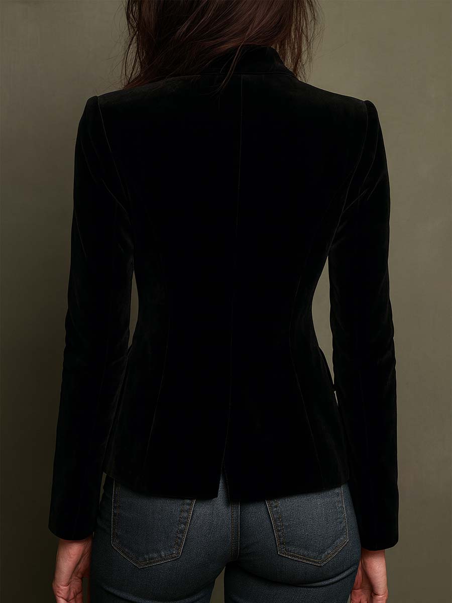 Apolline | Blazer em Veludo com Bordado Floral Multicolor, Preto
