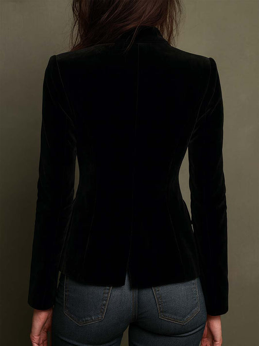 Apolline | Blazer em Veludo com Bordado Floral Multicolor, Preto