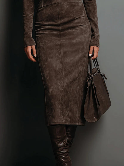 Lorena | Vestido Comprido Midi Castanho
