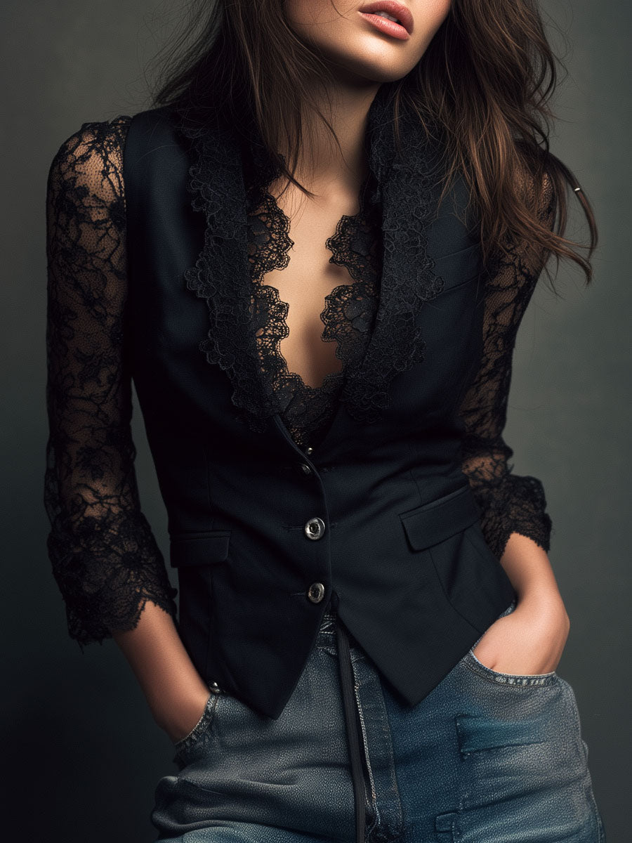 Ninon | Top Blazer com Mangas Semitransparentes