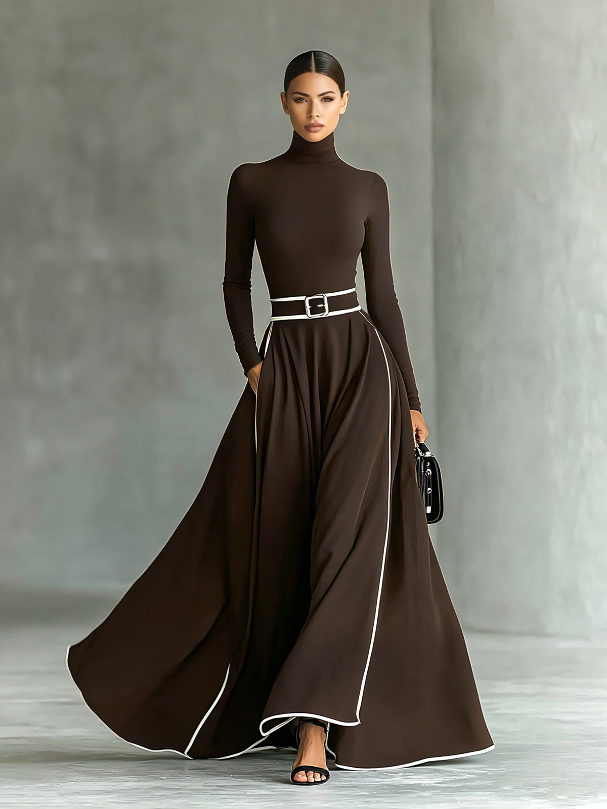 Susana | Vestido Maxi com Debruns em Contraste e Cinto