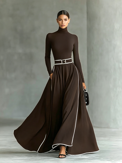Susana | Vestido Maxi com Debruns em Contraste e Cinto