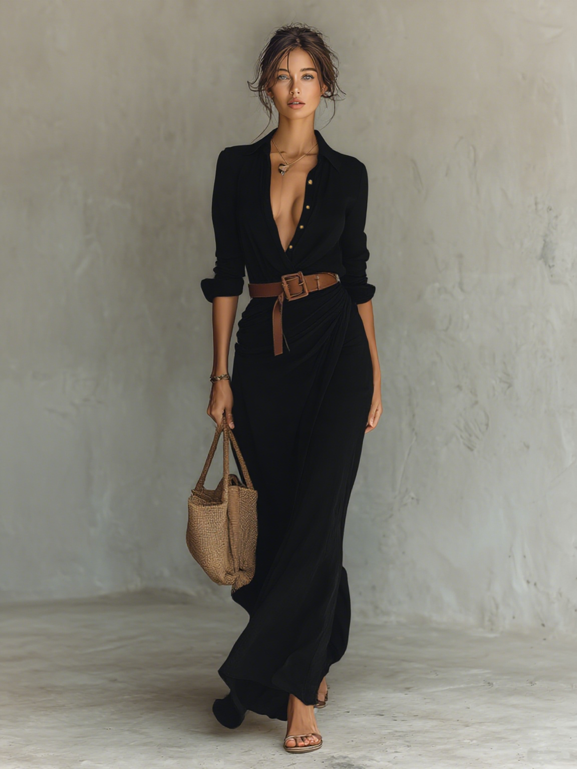 Velia | Vestido Comprido Casual com Gola de Lapela