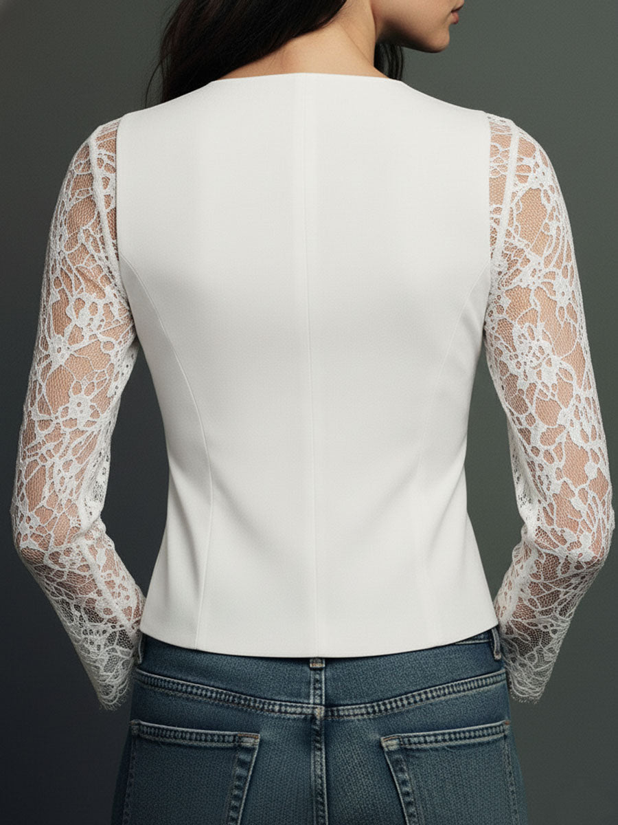 Ninon | Top Blazer com Mangas Semitransparentes