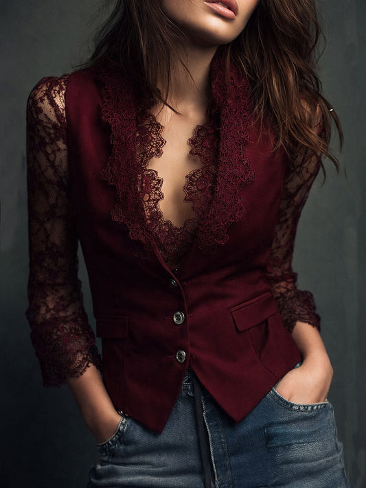 Ninon | Top Blazer com Mangas Semitransparentes