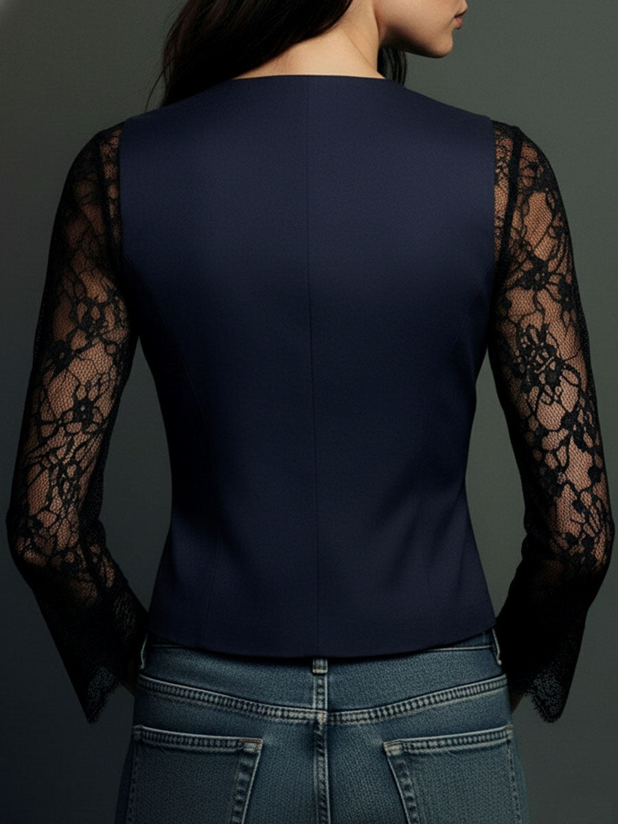 Ninon | Top Blazer com Mangas Semitransparentes