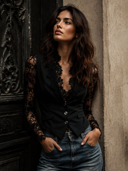 Ninon | Top Blazer com Mangas Semitransparentes