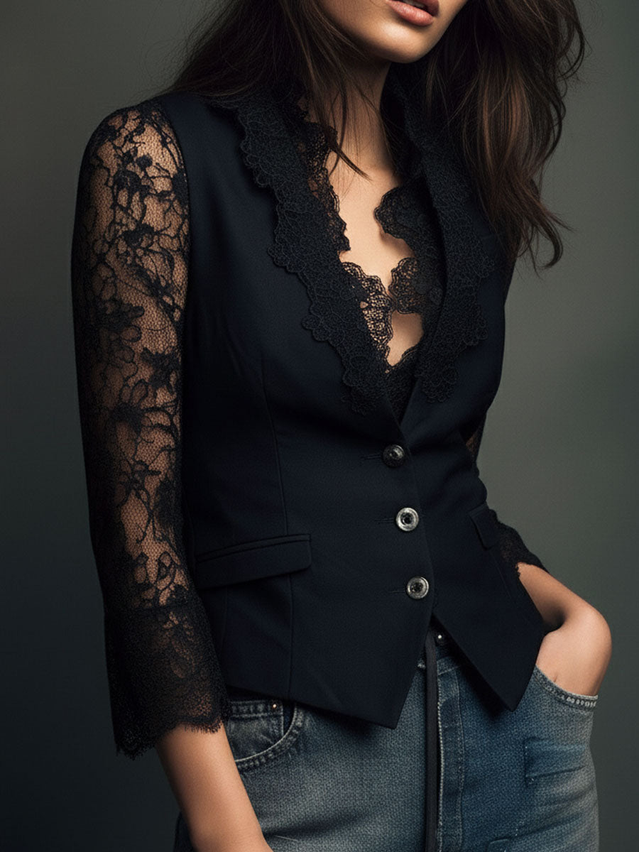 Ninon | Top Blazer com Mangas Semitransparentes