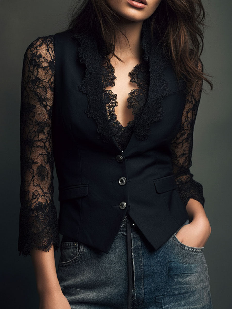 Ninon | Top Blazer com Mangas Semitransparentes