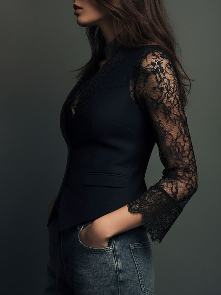 Ninon | Top Blazer com Mangas Semitransparentes