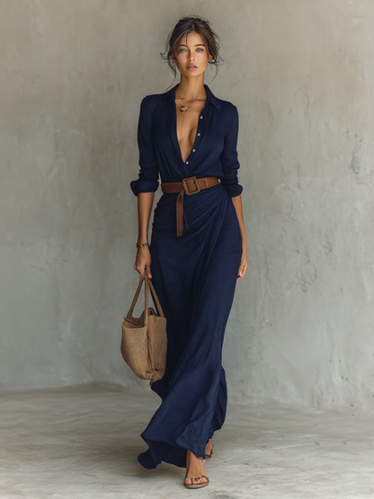 Velia | Vestido Comprido Casual com Gola de Lapela