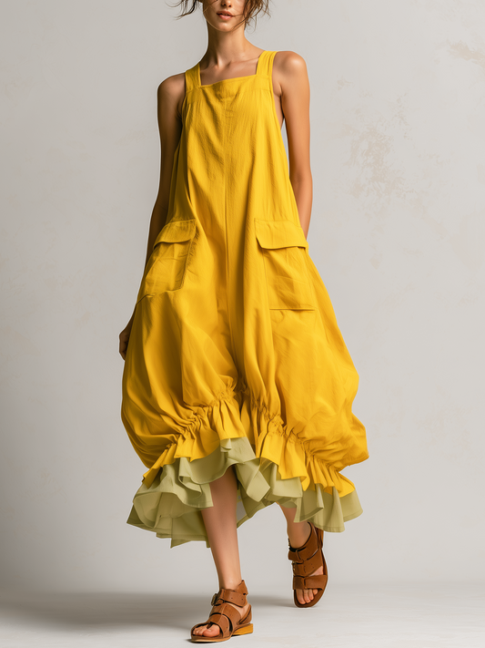 Fiamma | Vestido Balão com Bolsos e Bainha com Folho