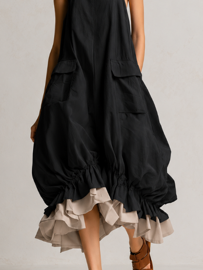 Fiamma | Vestido Balão com Bolsos e Bainha com Folho