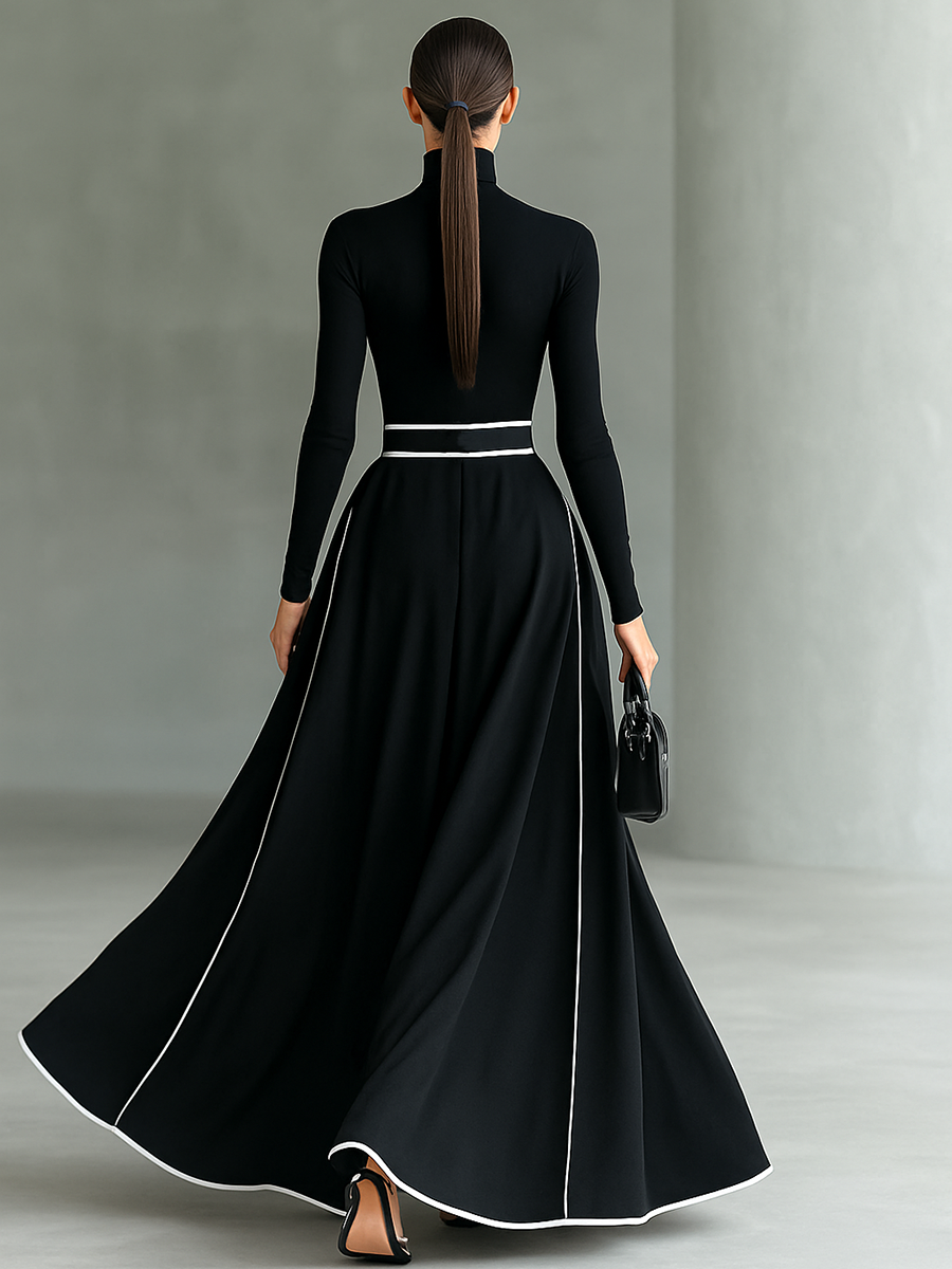 Susana | Vestido Maxi com Debruns em Contraste e Cinto