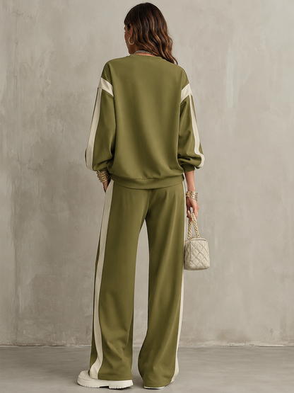 Romina | Conjunto Sweatshirt e Calças com Banda Lateral, Verde-azeitona