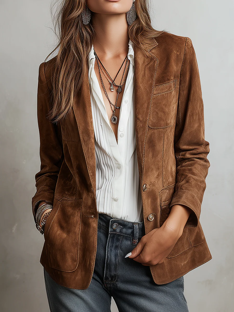 Adelina | Blazer Vintage Efeito Camurça, Castanho