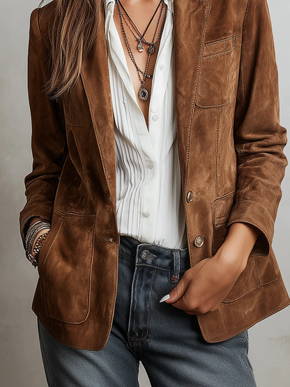 Adelina | Blazer Vintage Efeito Camurça, Castanho