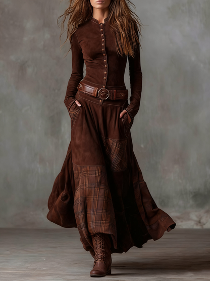 Elisa | Vestido Maxi em Camurça Sintética com Cinto