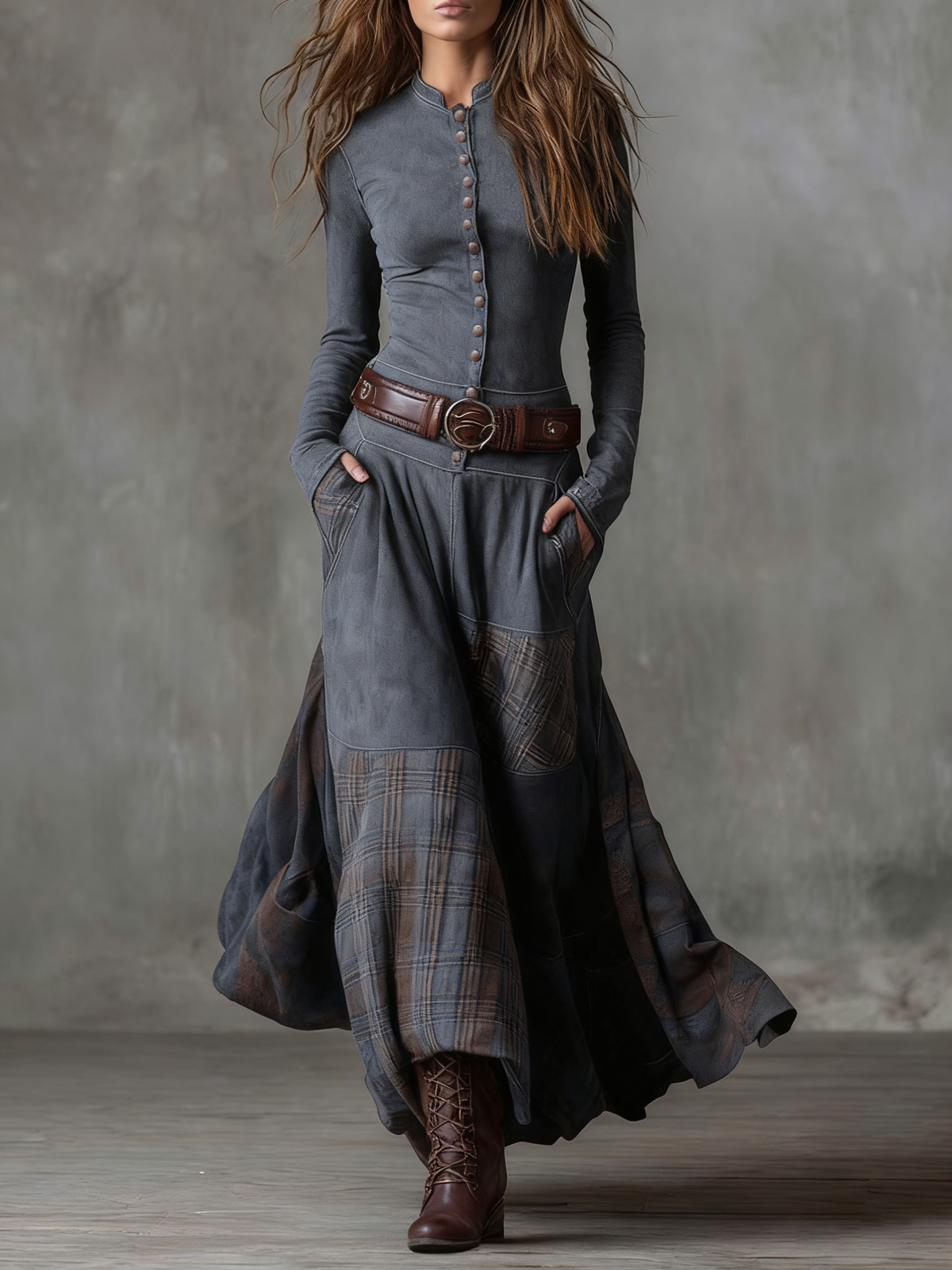 Elisa | Vestido Maxi em Camurça Sintética com Cinto