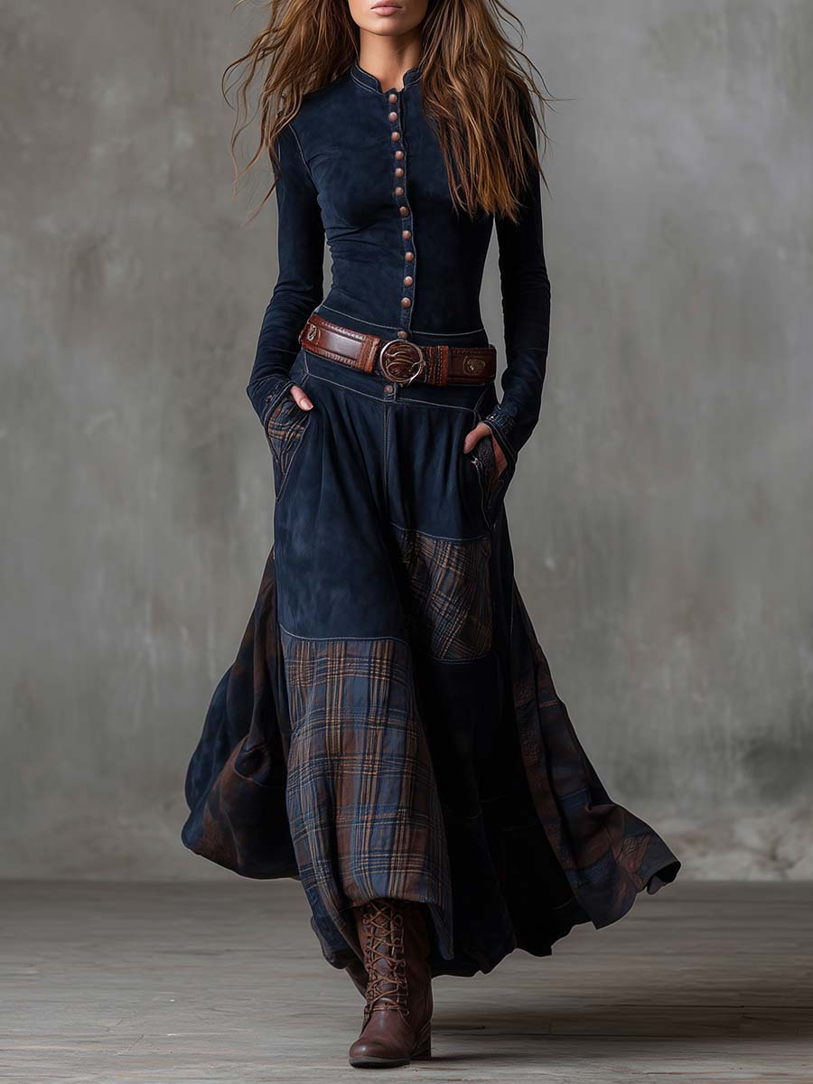 Elisa | Vestido Maxi em Camurça Sintética com Cinto