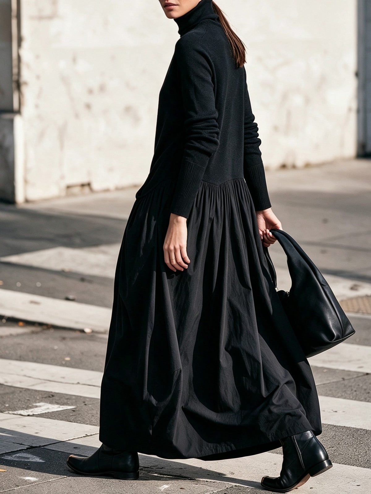 Ilaria | Vestido Maxi Oversize de Gola Alta com Bolsos