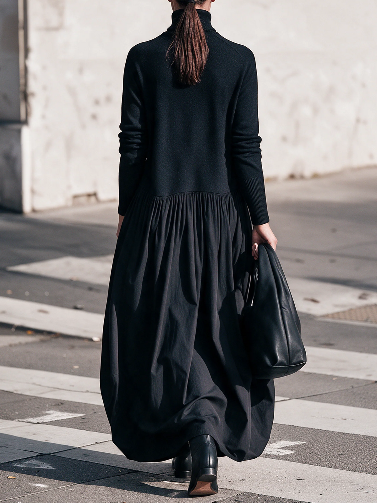 Ilaria | Vestido Maxi Oversize de Gola Alta com Bolsos