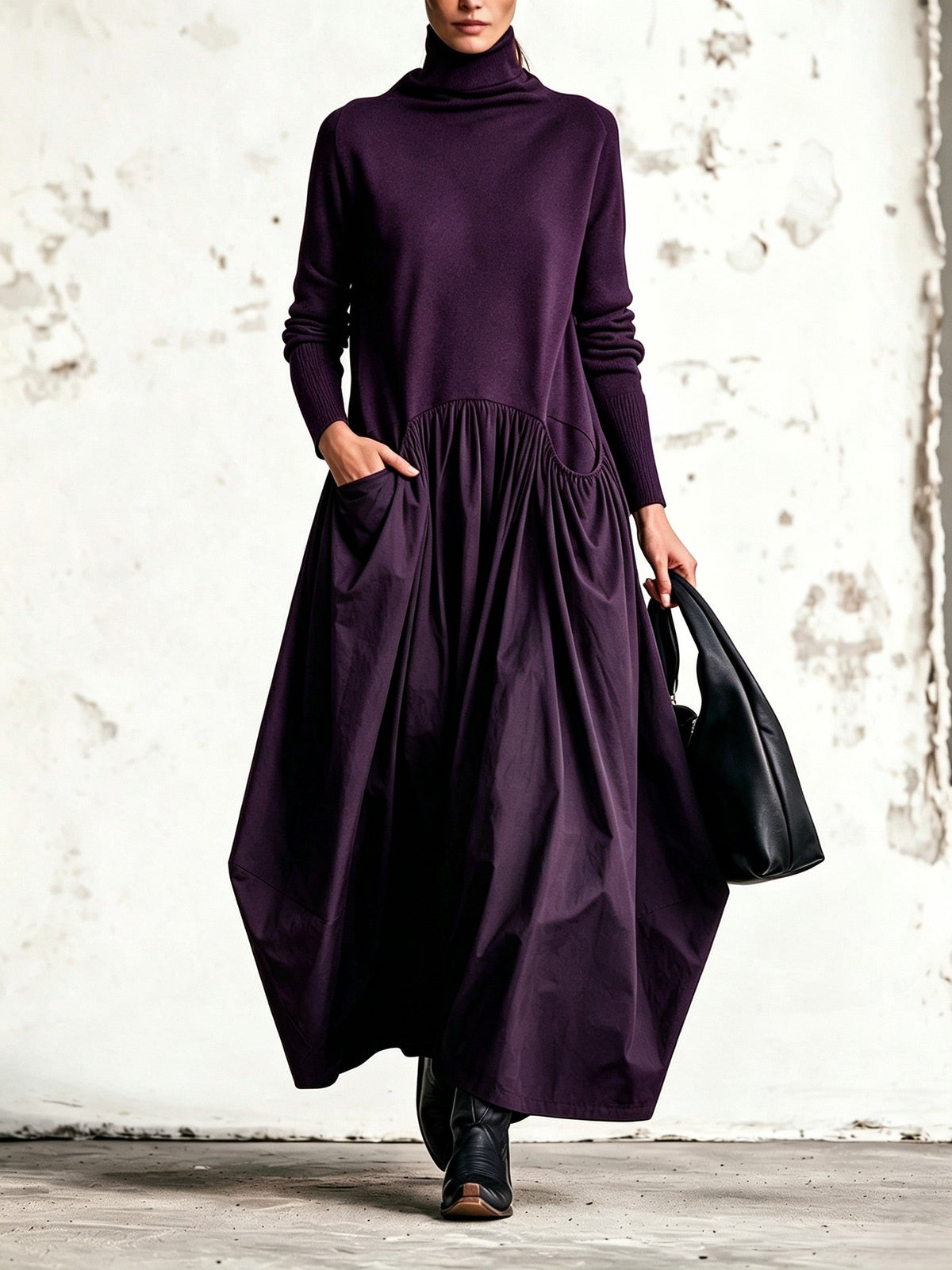 Ilaria | Vestido Maxi Oversize de Gola Alta com Bolsos