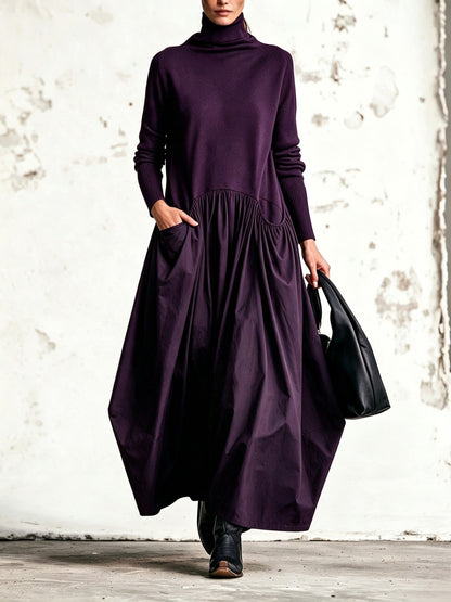 Ilaria | Vestido Maxi Oversize de Gola Alta com Bolsos