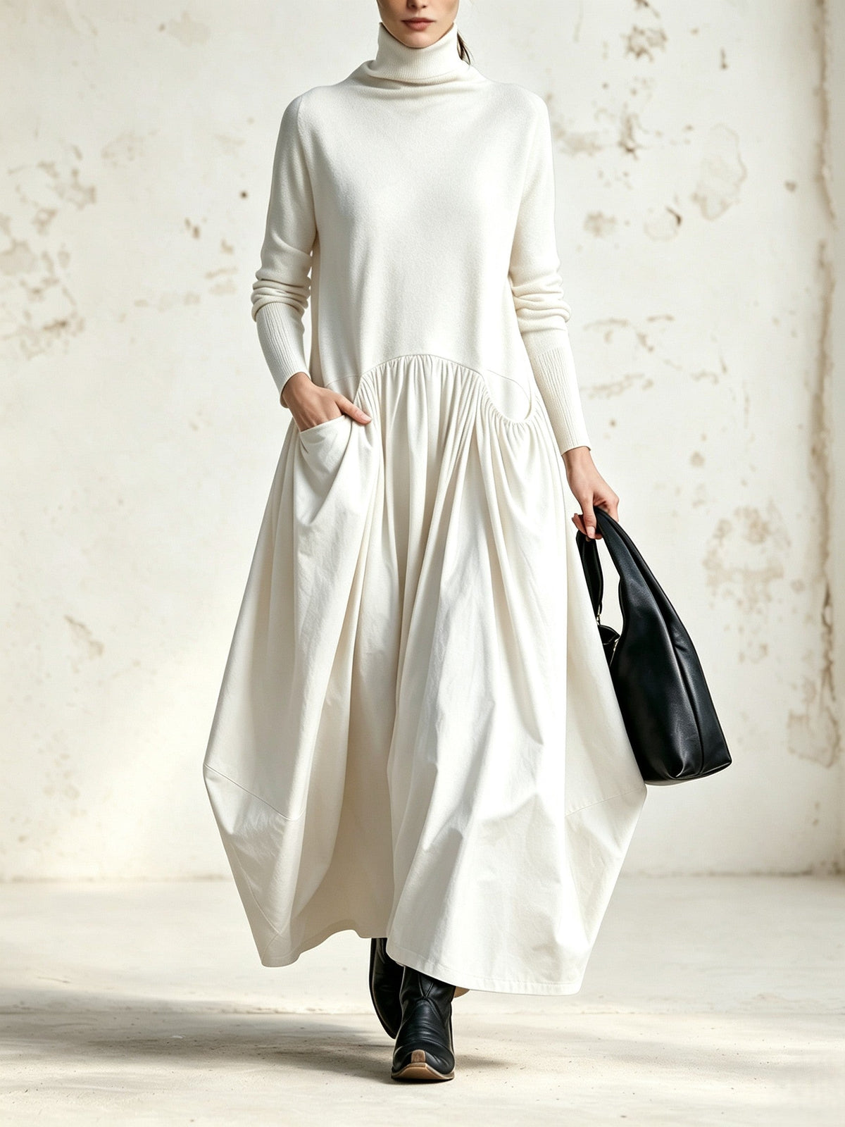 Ilaria | Vestido Maxi Oversize de Gola Alta com Bolsos