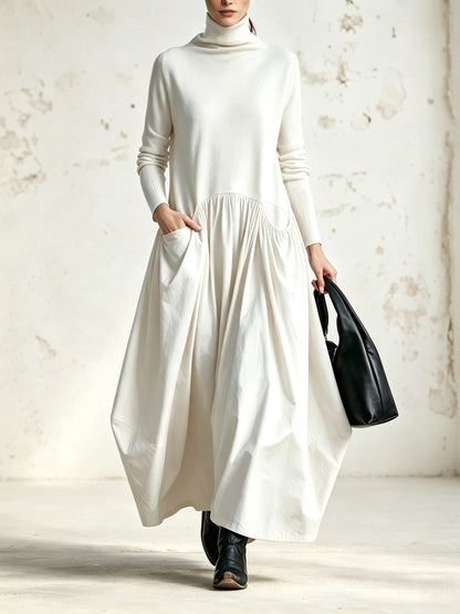 Ilaria | Vestido Maxi Oversize de Gola Alta com Bolsos