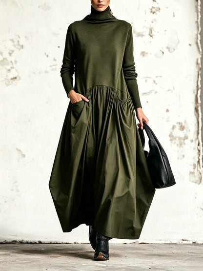 Ilaria | Vestido Maxi Oversize de Gola Alta com Bolsos