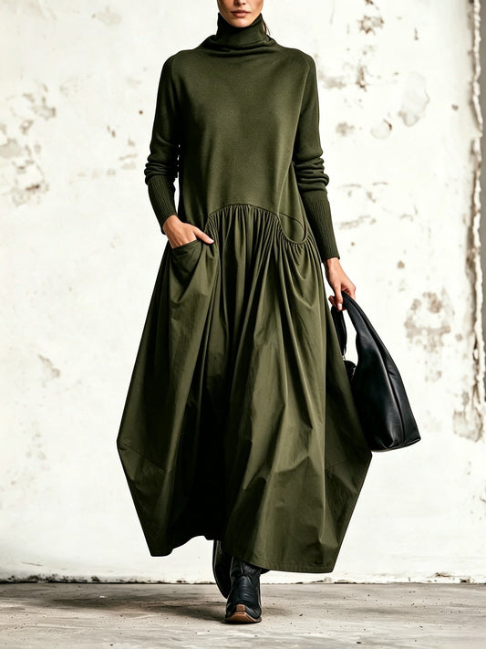 Ilaria | Vestido Maxi Oversize de Gola Alta com Bolsos