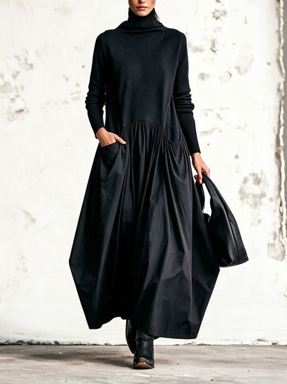 Ilaria | Vestido Maxi Oversize de Gola Alta com Bolsos