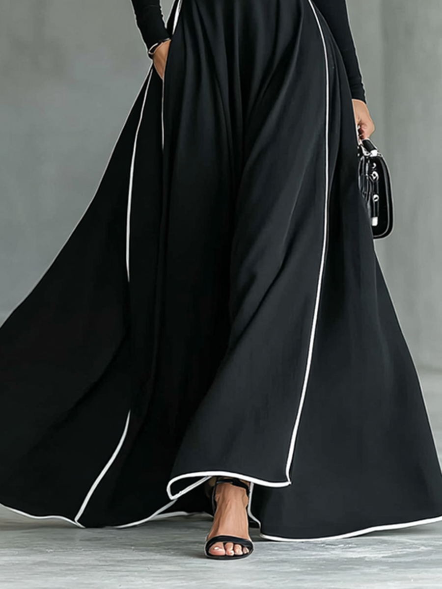 Susana | Vestido Maxi com Debruns em Contraste e Cinto