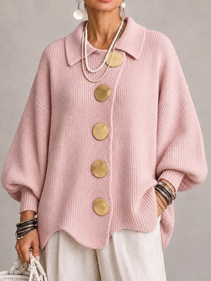 Clélia | Casaco de Malha Oversize Canelado com Remate Festonado, Rosa-pó