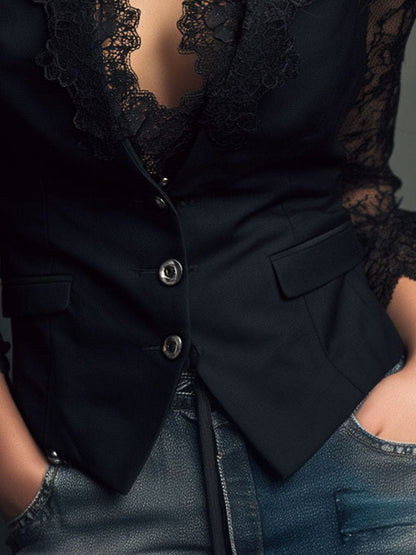 Ninon | Top Blazer com Mangas Semitransparentes
