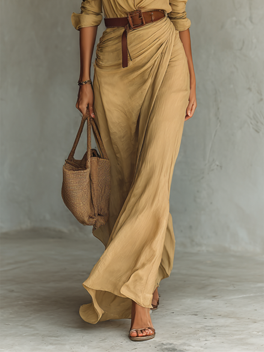 Velia | Vestido Comprido Casual com Gola de Lapela