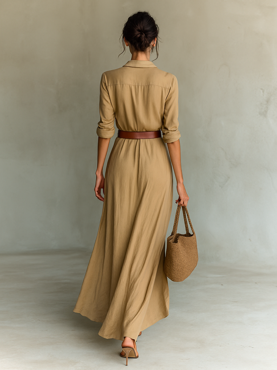 Velia | Vestido Comprido Casual com Gola de Lapela