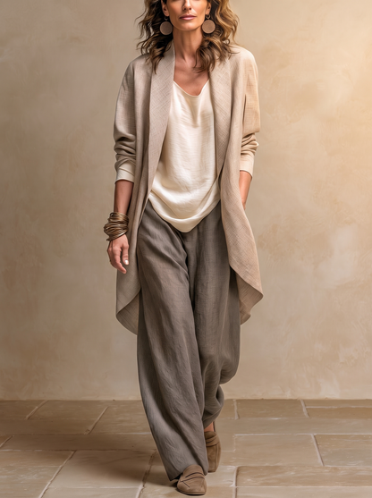 Flaminia | Conjunto de Três Peças com Calças Palazzo, Bege e Cinzento