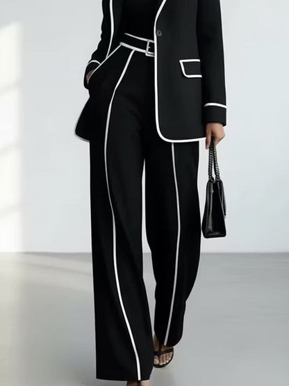 Clementina | Conjunto Blazer e Calças com Debruns em Contraste, Preto