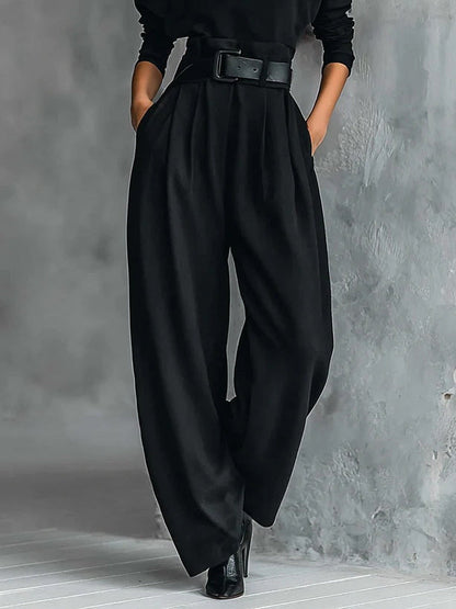Jolanda | Conjunto Camisola de Gola Alta e Calças com Cinto, Preto