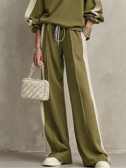 Romina | Conjunto Sweatshirt e Calças com Banda Lateral, Verde-azeitona