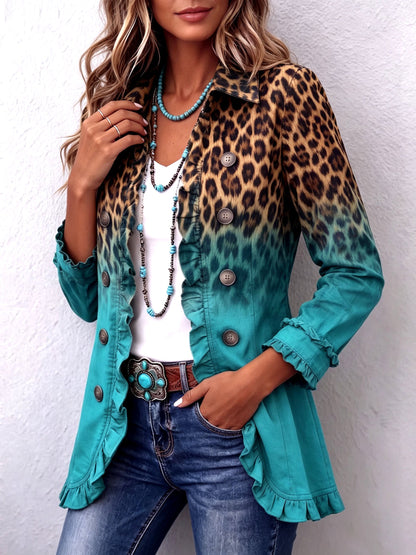 Cassandra | Blazer com Folhos e Padrão Leopardo Esbatido